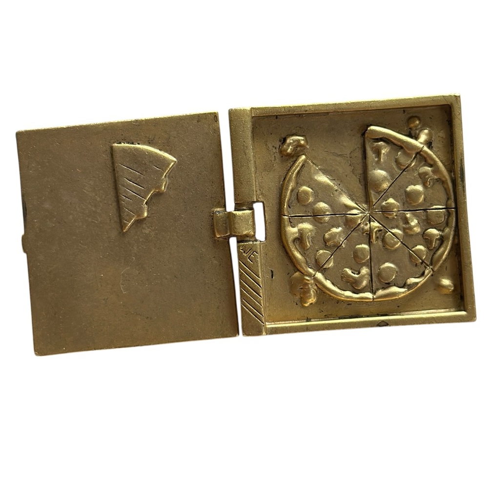 Vintage Rare AJC 1980s collectible large brass Hot Pizza delivery box brooch pin